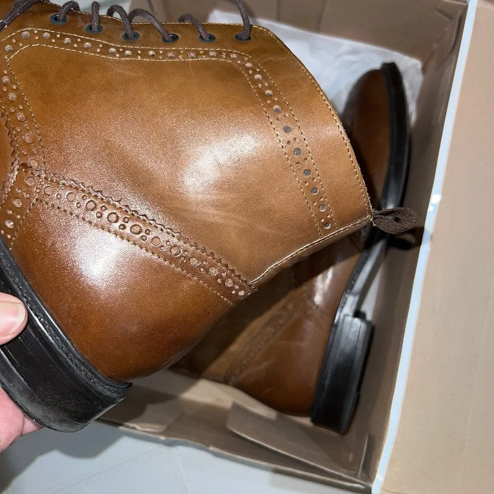 Stafford Deacon Wingtip Boots Mens 11 Cognac Brown Leather Brogue Lace Up‎ Dress